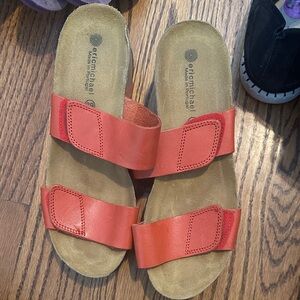 Eric Michael Coral-Red Double Strap Leather Slide Sandals